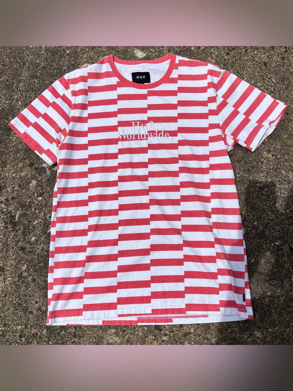 HUF Pink and White Crewneck Tee
